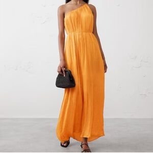 NWT Banana Republic Vibrant Orange One-Shoulder Plisse Dress Size Small Petite